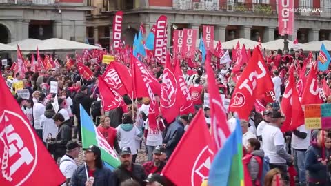Thousands of union members march in Madrid for higher wages and better rights