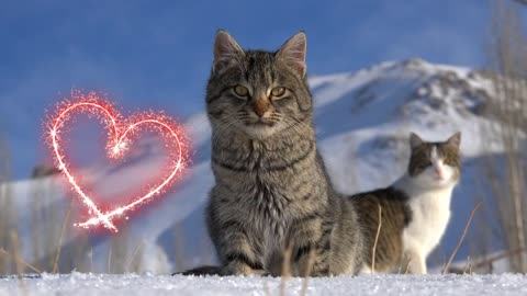 Two pairs of cats in the snow 😍