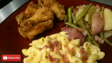 Making Mustard Fried Chicken, Southern Style Green Beans, and a simple Mac and Cheese