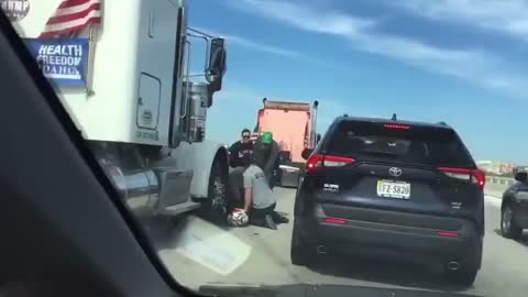 Motorcyclist Flips Off People's Convoy Then Gets Aggressive