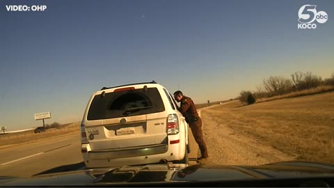Dashcam video shows Oklahoma trooper being thrown after collision during traffic stop