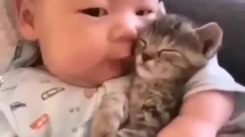 Kitten and baby are good friends #shorts #short #viral #video #ytshorts #shortvideo #cat #cute #baby