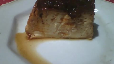 A slice of condensed milk pudding with plum sauce, delicious! [Nature & Animals]