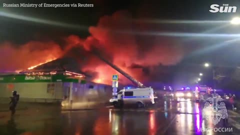 Russian nightclub is burned to the ground as firefighters battle the blaze
