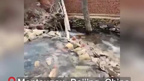 A video shows that a spouting spring emerged in a village near Beijing after the flooding