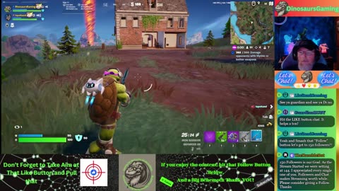 Nearing our Goal of 150 Followers Here On DinosaursGaming. Sunday Night Fortnite Gaming. Come chat and check it out.