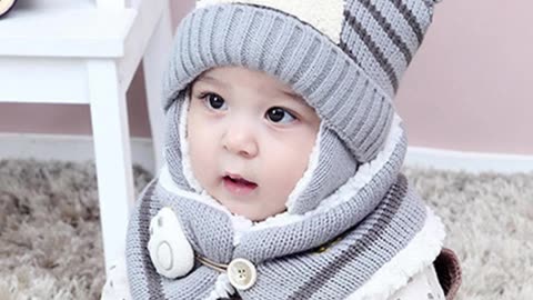 6M-34M Unisex Winter Kids Baby Girls Boys Cap Woolen Yarn Scarf Earmuff Warm