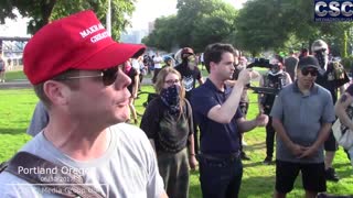 AntiFa kid gets recognized and called out by patriot for being a hypocrite