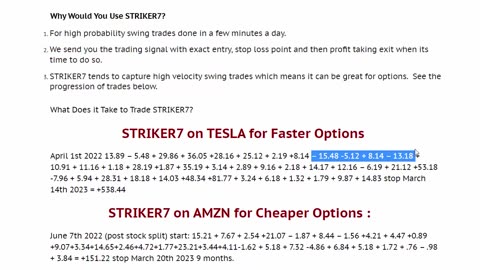 STRIKER7 Stocks and Cheap Options Swing Trading Signals Service Overview