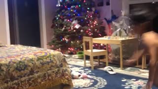 Little boy runs into couch