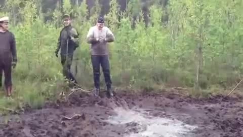 Fool jumps in mud