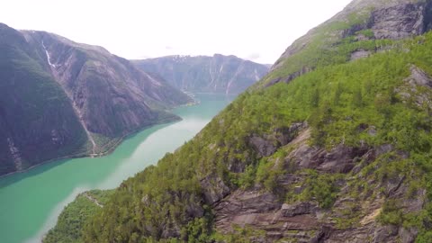 aerial view of the a beautiful fjord in hardanger norway