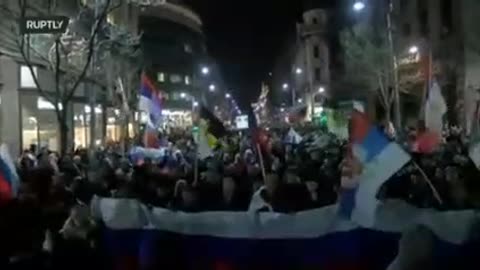 About 10,000 Serbs took to the rally in support of Russia.