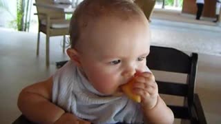 Cute baby falls asleep while eating