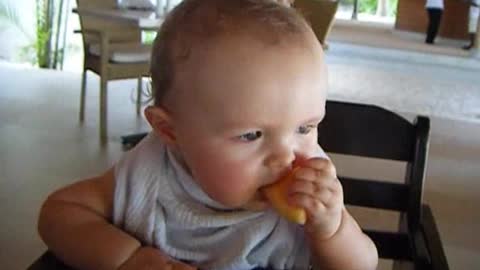 Cute baby falls asleep while eating