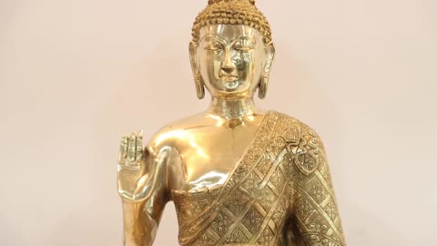 23" Superfine The Stately Buddha In Dual-tone Finish In Brass | Handmade | Exotic India Art
