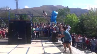 Guy blue bars flip face plant floor fail