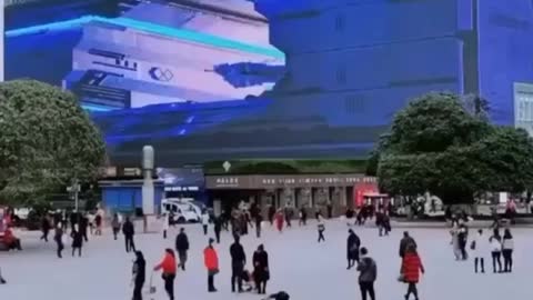 The train coming out of the building "looks real"