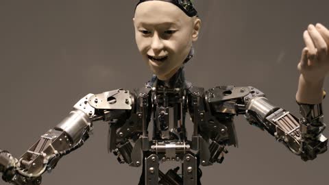 Lifelike Humanoid Robot Moving.