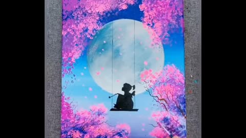 Super Easy Painting Ideas For Beginners - Moonlight Cherry Blossom Painting Ideas