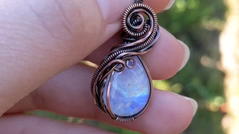 Rainbow Moonstone and Copper Wire Wrap Necklace