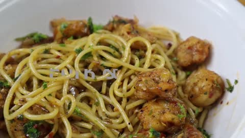 Spicy Buttered Garlic Shrimp/Prawn Pasta - Asian Style