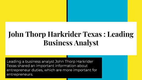 John Thorp Harkrider Texas : Role of Entrepreneurship in society