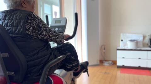 Elderly People Using Equipment to Rehabilitate at Home