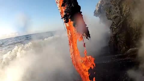 Amazing up close footage of Lava entering the ocean.