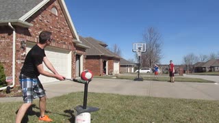 Dad Makes Epic Shot By Hitting Basketball With Bat