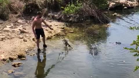 Bored Guy Playing with Gators During Self Isolation