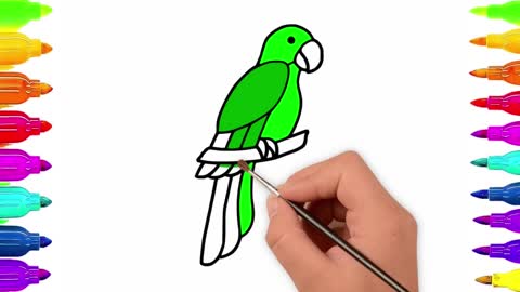 Drawing and Coloring for Kids - How to Draw Colorful Parrot