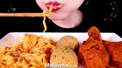 ASMR CHEESY CARBO FIRE NOODLE, FRIED CHICKEN, CHEESE BALL , EATING SOUNDS MUKBANG