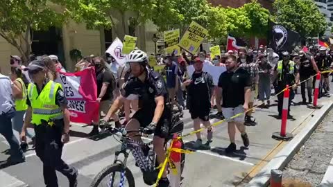 Brisbane, Australia: Antifa counter protester kill the bill/freedom rally