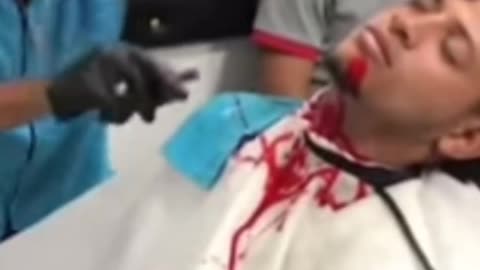 The customer faints when he sees the blood