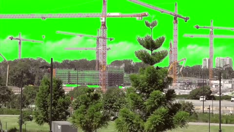 Green Screen Multiple Large Cranes on massive building site