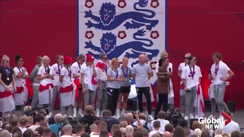UK women's national football team celebrates with thousands of cheering fans following Euros win