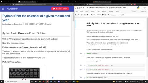 012 - Python ejercicios w3 - Print the calendar of a given month and year