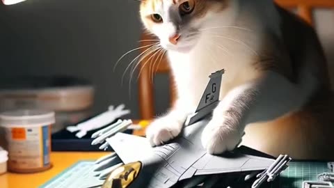 Crafty Cats at Work: Pituska & Kiko Assemble an F-16 Model Kit