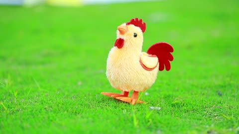 Chicken Image Toy Hopping On A Lawn Grass