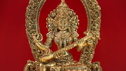 18" Superfine Goddess Saraswati with Diya In Brass | Handmade