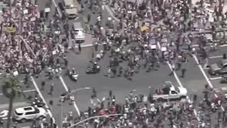 Huntington Beach protests overhead view