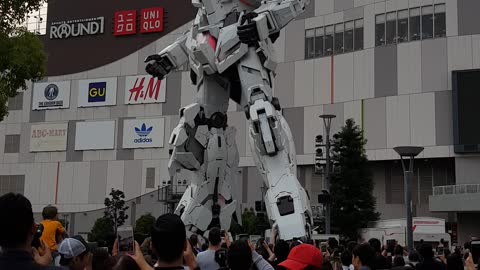 Opening ceremony for japan gundam statue in odaiba, tokyo