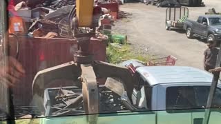 Scrapyard Crane Takes Bed Off Truck