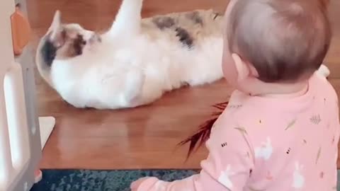 The best of friends #babyandcat #funnycat #funnybaby #cutebaby #cute #meow #fyp>