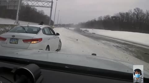 Ohio police officer dodges out-of-control truck on icy road before it slams into cruiser