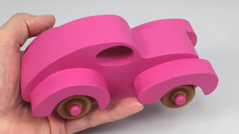 Handmade Wooden Toy Car Finised With Hot Pink Acrylic Paint 1411495885