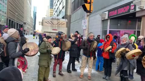 Indigenous drumming heard on the streets of Ottawa.