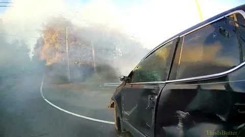 Body camera video captures rescue of mother and child from fiery multi-vehicle crash in Rome