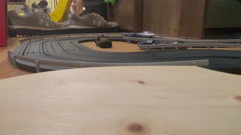 Fan view of Candor speedway, 1:64 slot car action